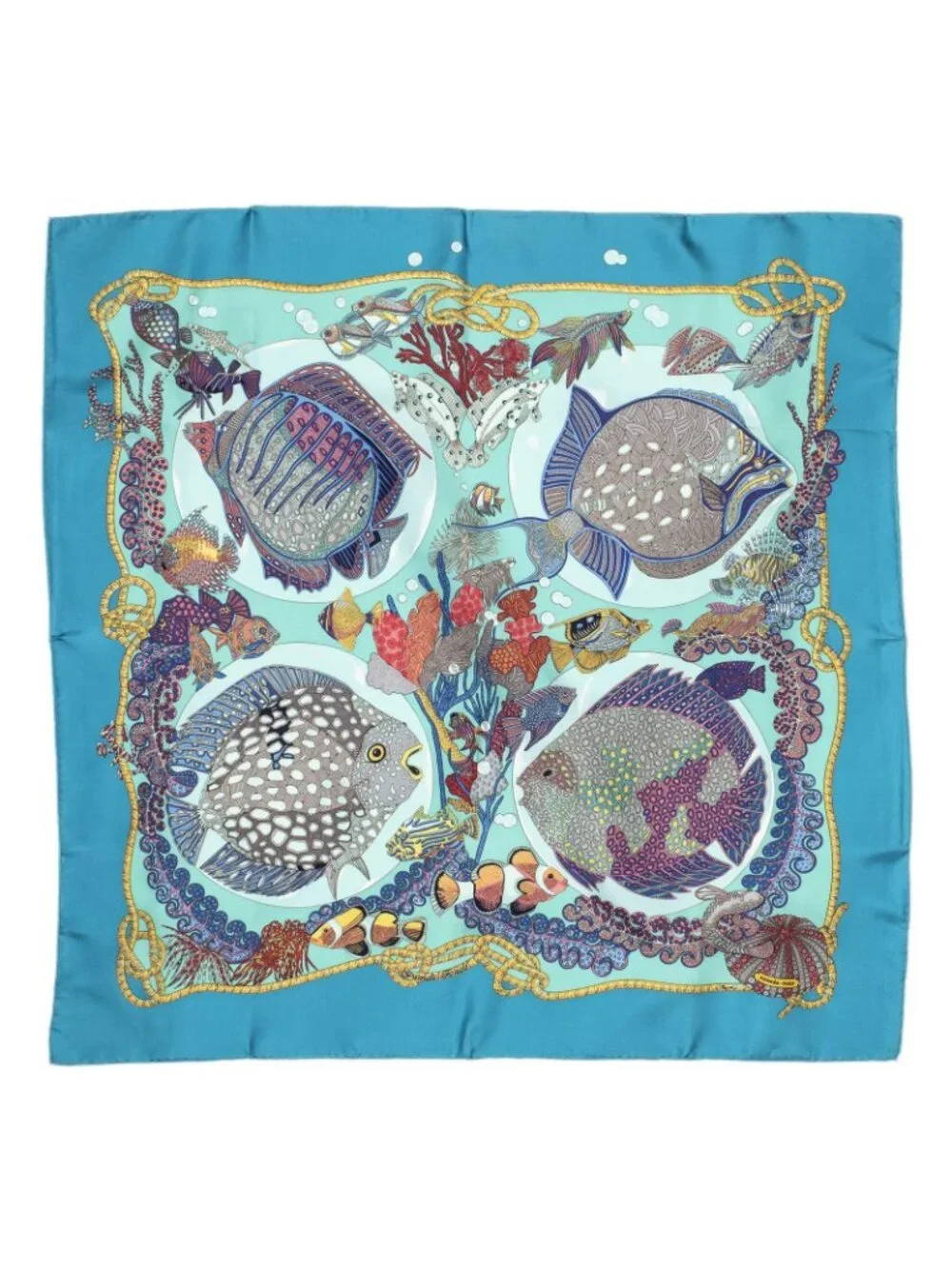 ★SOLD★ Hermes Scarf Teal Gold Pink Silk - Picture 2 of 5